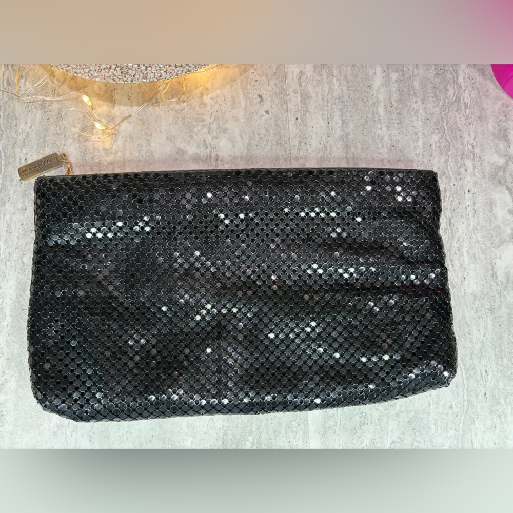 Vintage Whiting & Davis Black Metal Mesh Evening Clutch Bag